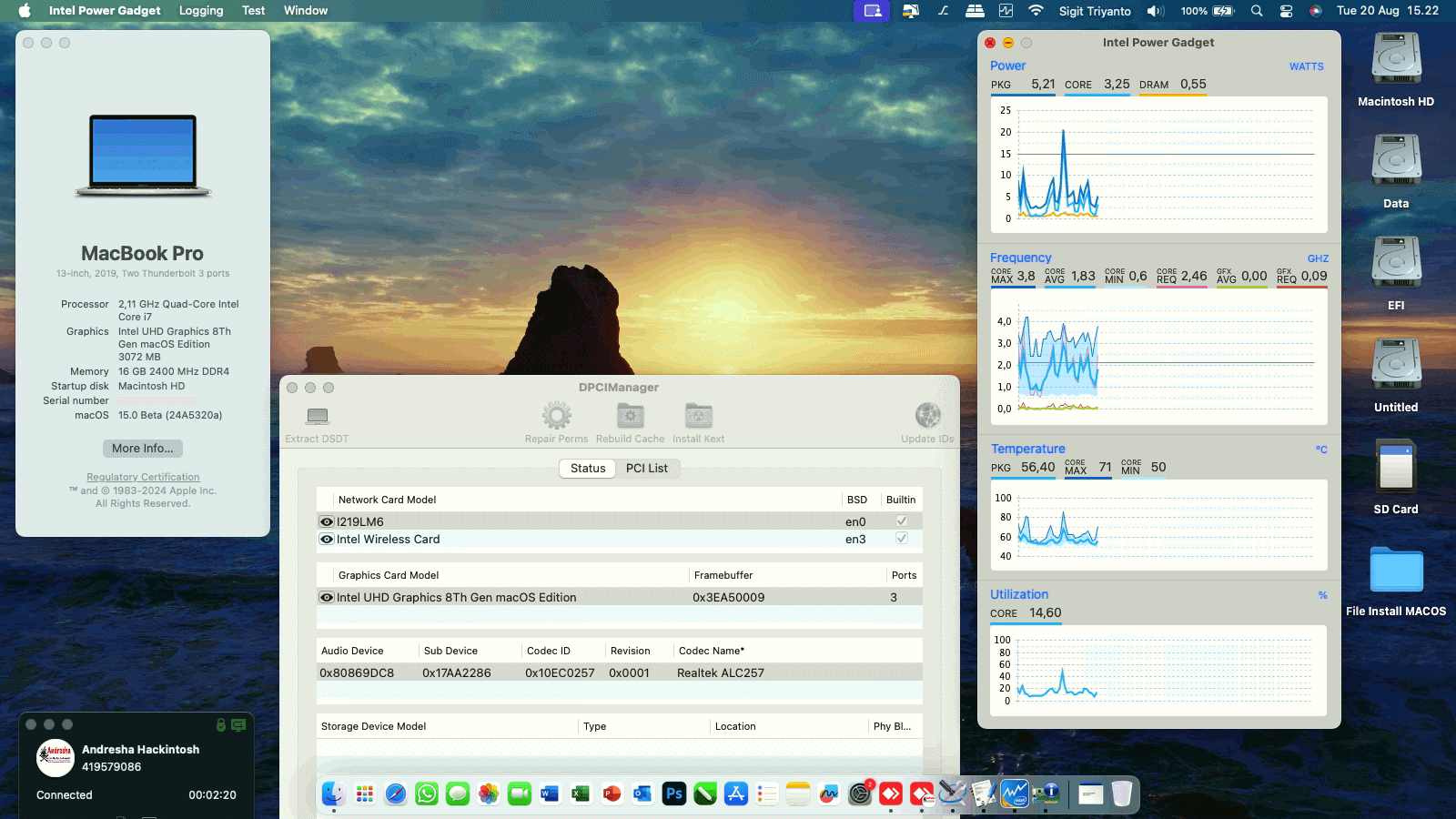 Success Hackintosh macOS Sequoia 15.0 Beta Build 24A5320a in Lenovo Thinkpad X390 Touchscreen